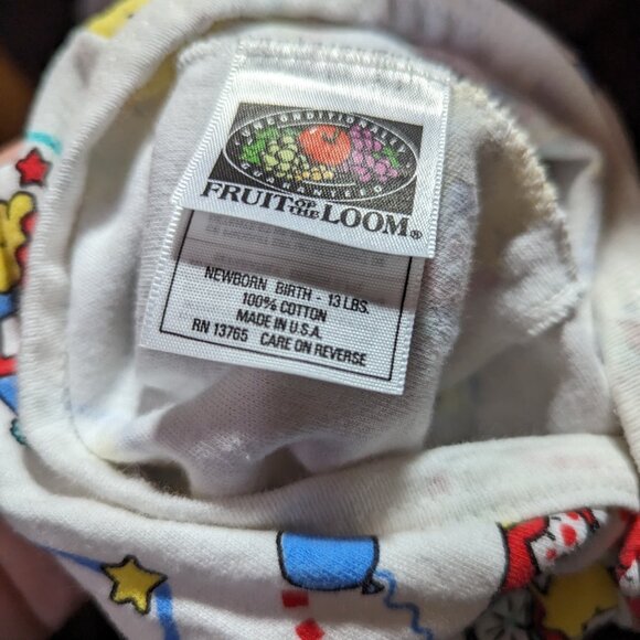 Vintage Baby Hooded Sleep Sack Long Sleeve Clown 90s Print Fruit of the Loom - Picture 5 of 5